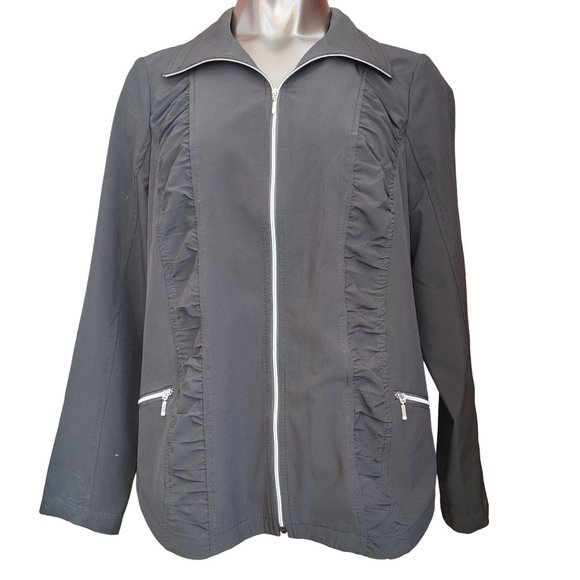 CHICOS Womens 1/Medium/10 Zenergy Gray Neema Classic Ruched Zipper Pocket Jacket - Picture 1 of 4